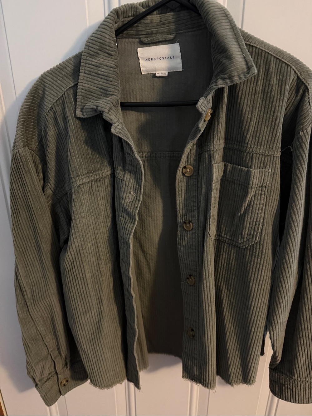Aeropostale Olive Corduroy Button-Up Shirt Jacket